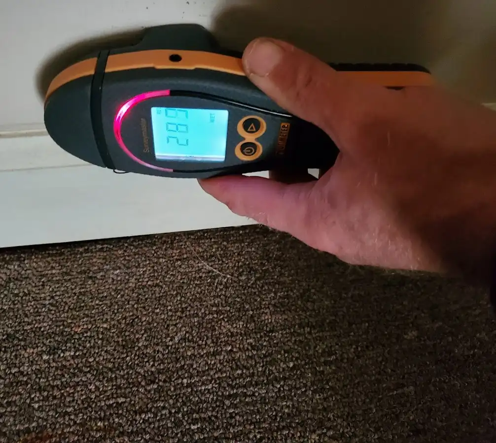 Moisture detection at baseboard during Burst Pipe Cleanup in East Honolulu